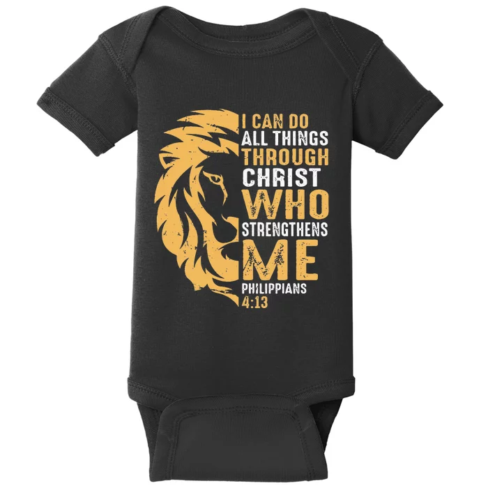 Christian I Can Do All Things Through Christ Lion Faith Baby Bodysuit