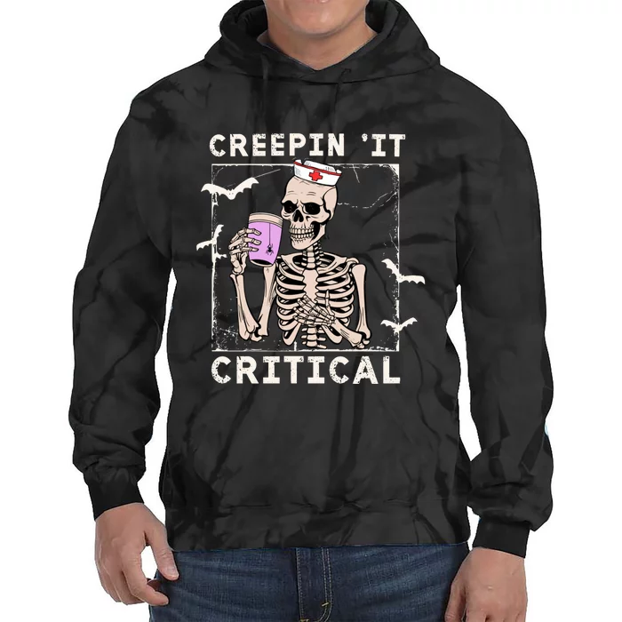 Creepin It Critical Skeleton Nurse Halloween Intensive Care Tie Dye Hoodie