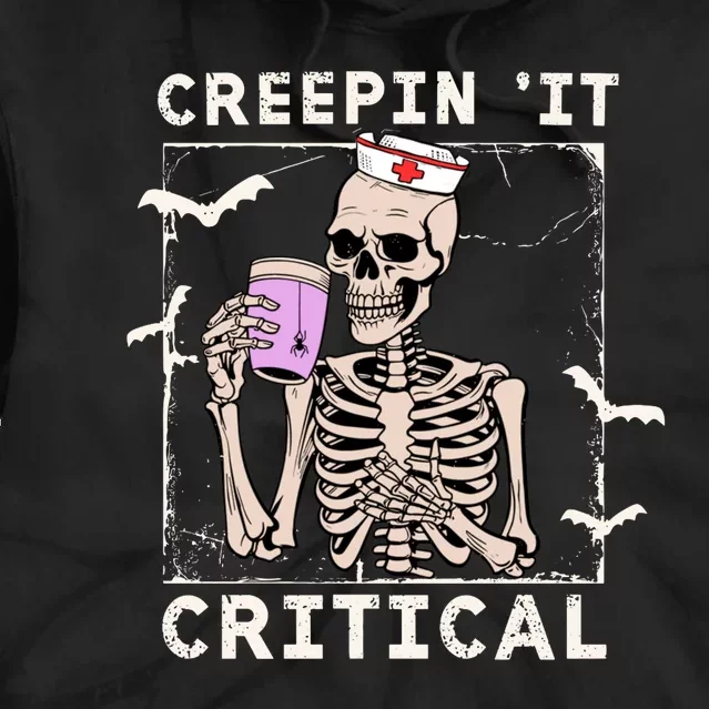 Creepin It Critical Skeleton Nurse Halloween Intensive Care Tie Dye Hoodie