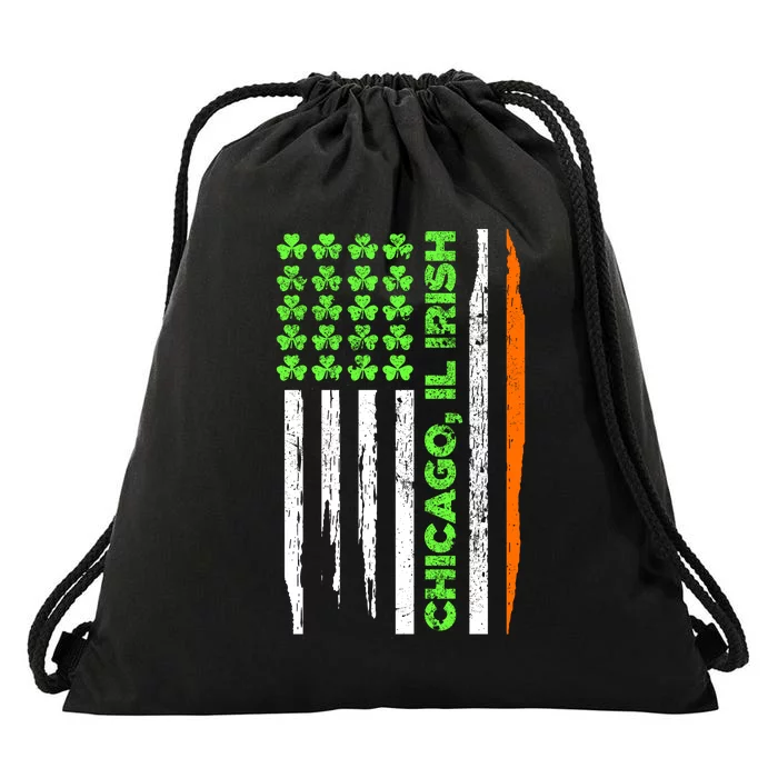 Chicago IL City Irish Flag St Patricks Day Shamrock Gifts Drawstring Bag