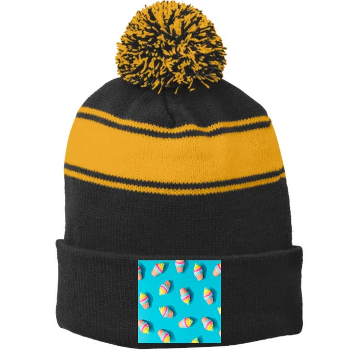 Colorful Ice Cream Pattern Stripe Pom Pom Beanie