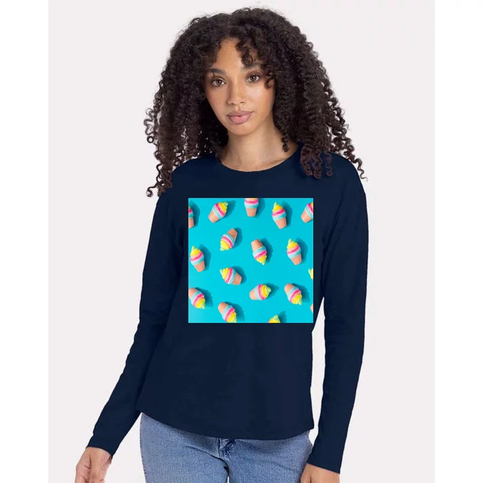 Colorful Ice Cream Pattern Womens Cotton Relaxed Long Sleeve T-Shirt