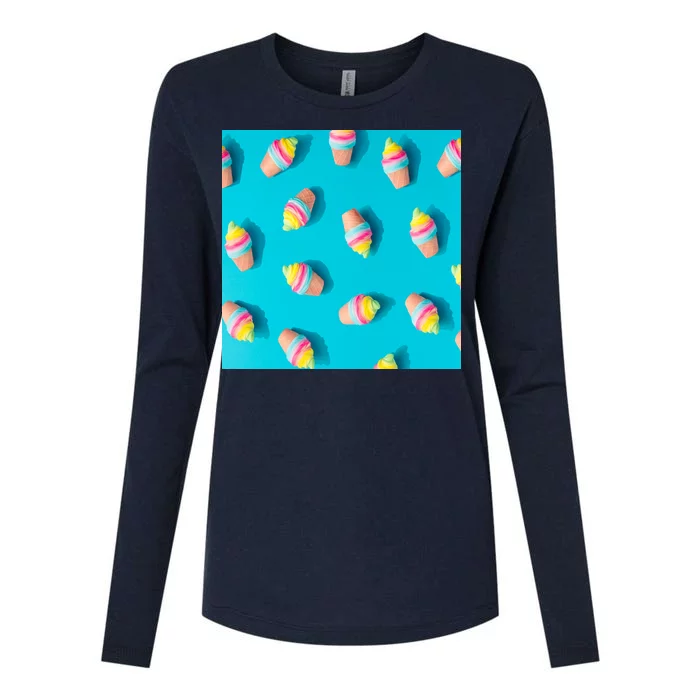 Colorful Ice Cream Pattern Womens Cotton Relaxed Long Sleeve T-Shirt