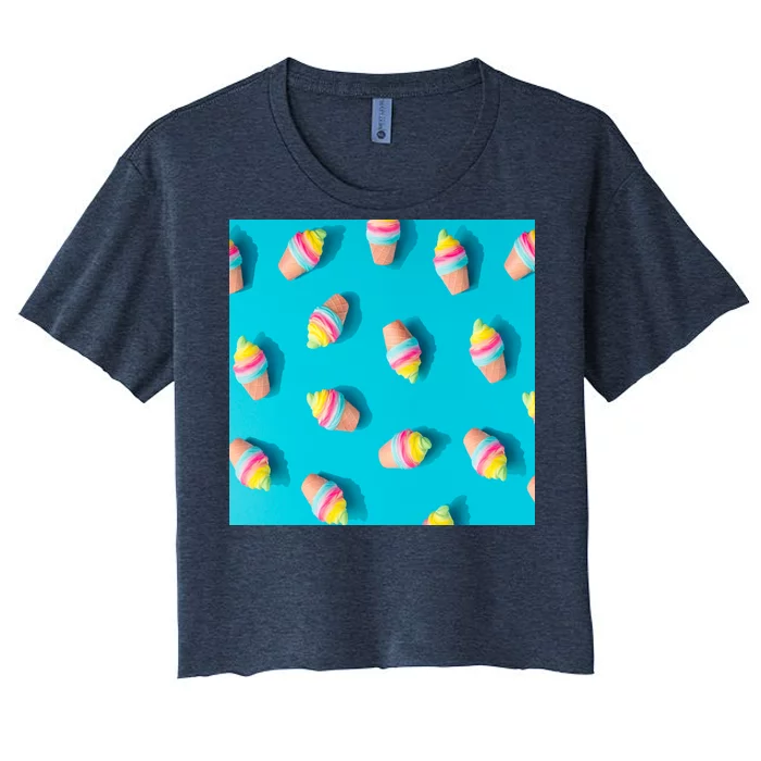 Colorful Ice Cream Pattern Women's Crop Top Tee