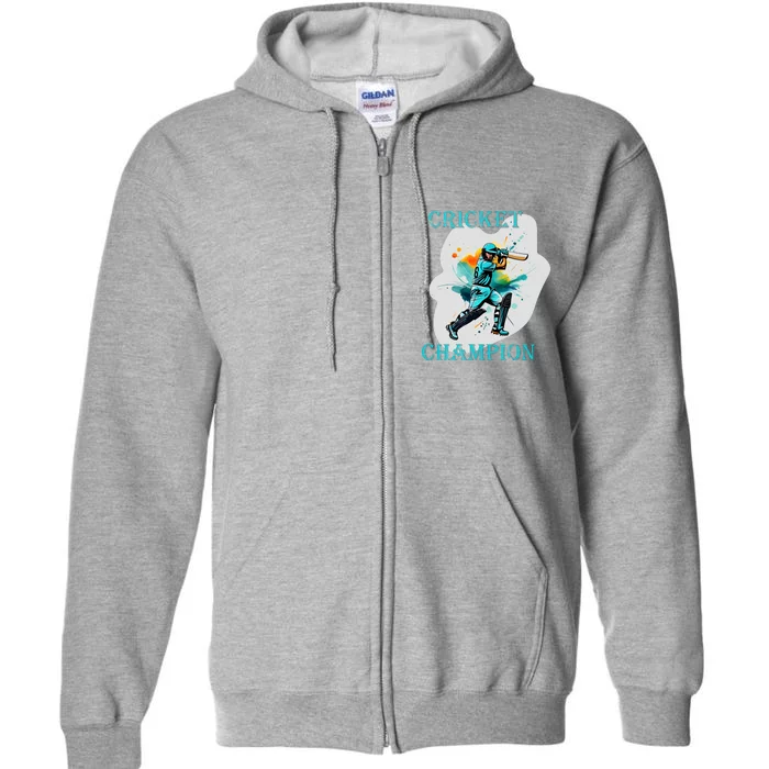 Cute Inspirational Cricket Sport Motif Cricket Champion Design Full Zip Hoodie