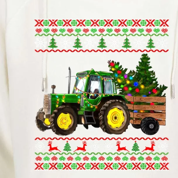 Christmas Is Coming Farmers Santa Claus Reindeer Tractor Cool Gift Womens Funnel Neck Pullover Hood