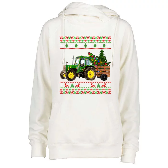 Christmas Is Coming Farmers Santa Claus Reindeer Tractor Cool Gift Womens Funnel Neck Pullover Hood