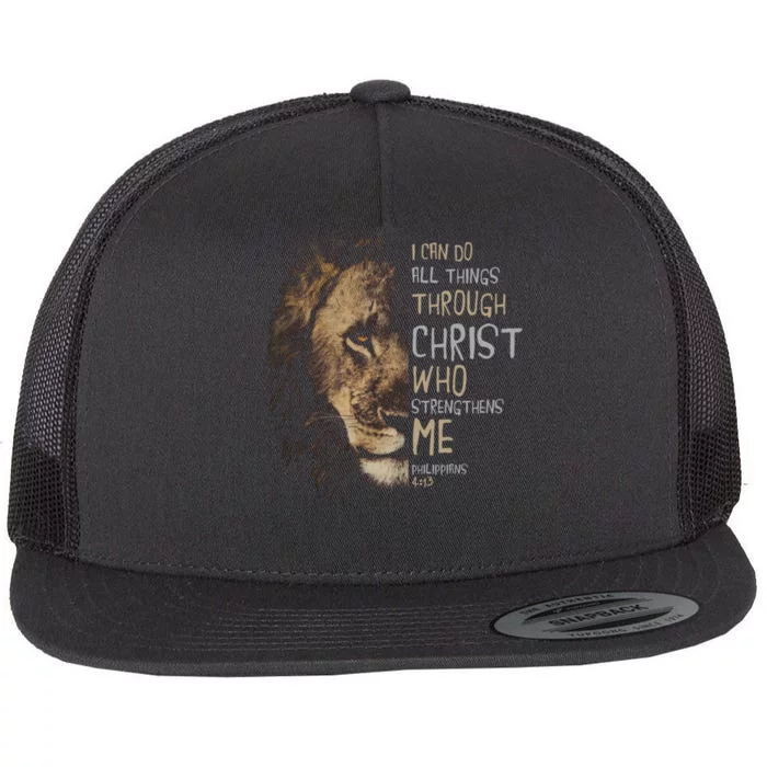 Christian I Can Do All Things Through Christ Lion Faith Flat Bill Trucker Hat