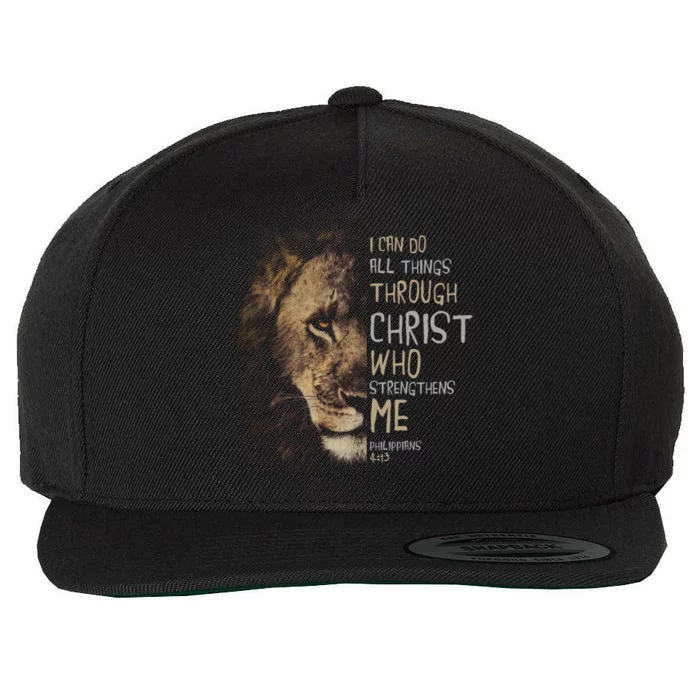 Christian I Can Do All Things Through Christ Lion Faith Wool Snapback Cap