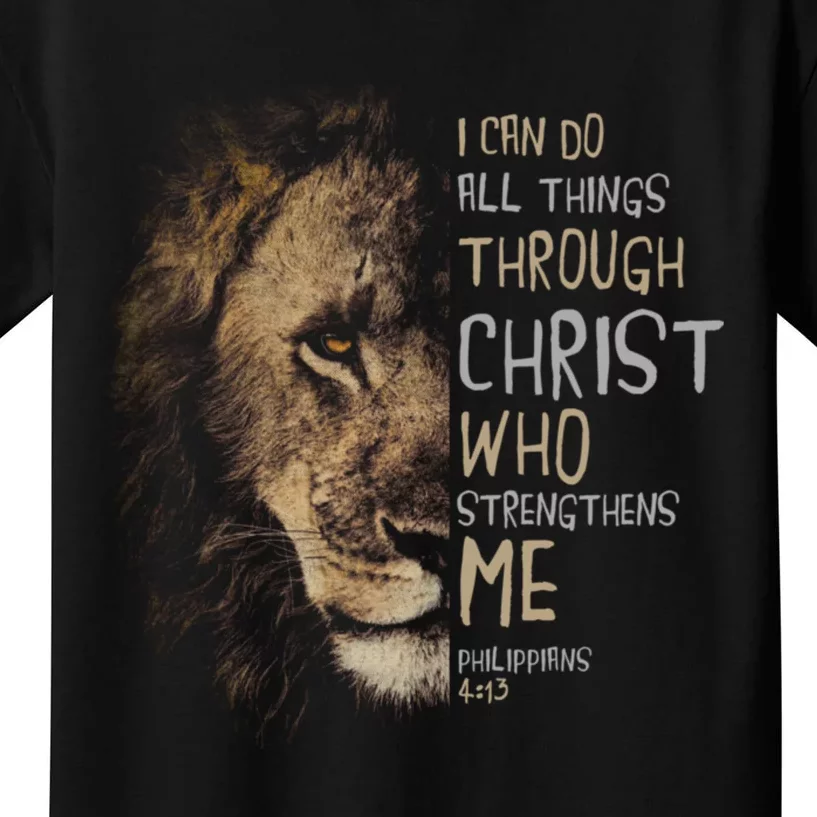 Christian I Can Do All Things Through Christ Lion Faith Kids T-Shirt