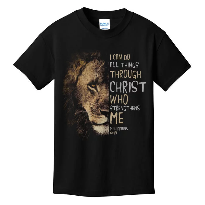 Christian I Can Do All Things Through Christ Lion Faith Kids T-Shirt