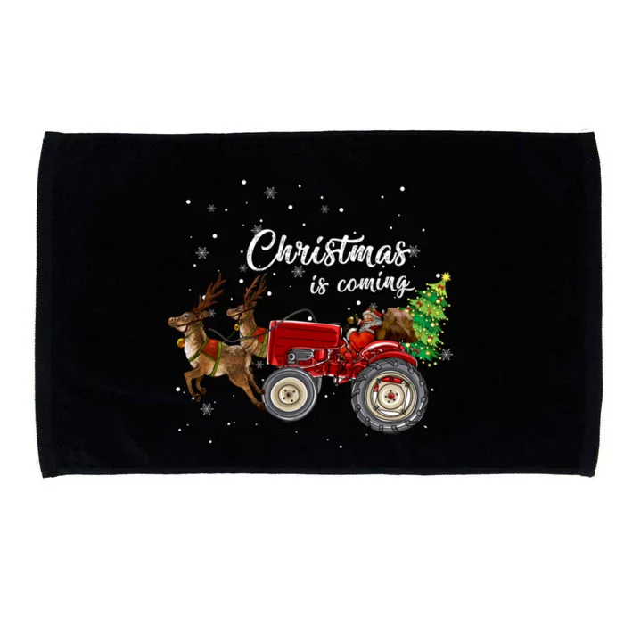 Christmas Is Coming Funny Farmer Santa Claus Tractor Funny Gift Microfiber Hand Towel