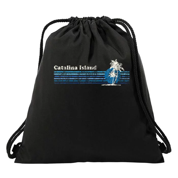 Catalina Island Ca Vintage 80s Palm Trees Sunset Drawstring Bag