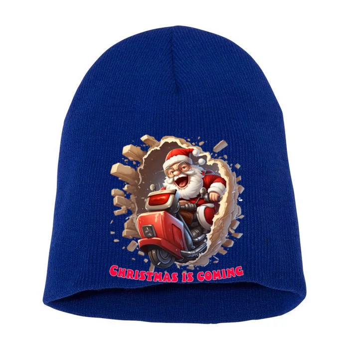 Christmas Is Coming Funny Santa Claus Ride Is Coming To Town Gift Short Acrylic Beanie