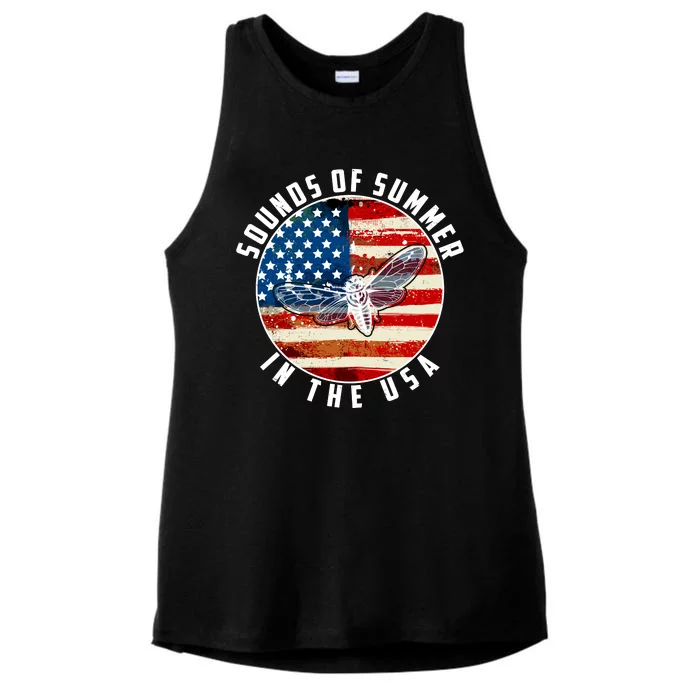 Cicadas Sounds Of Summer In The USA Flag Ladies Tri-Blend Wicking Tank