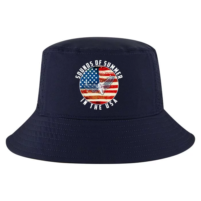 Cicadas Sounds Of Summer In The USA Flag Cool Comfort Performance Bucket Hat