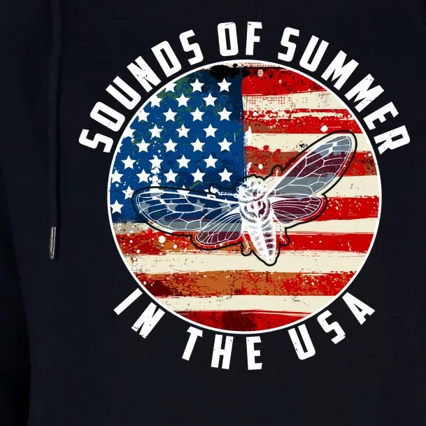 Cicadas Sounds Of Summer In The USA Flag Womens Funnel Neck Pullover Hood