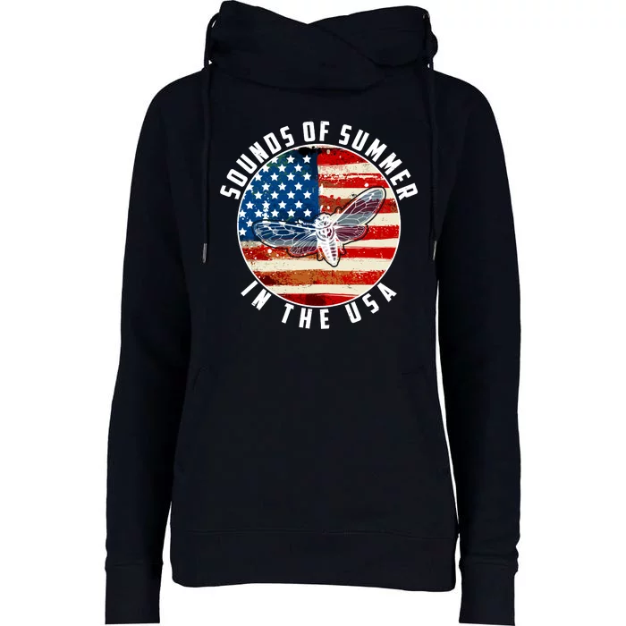 Cicadas Sounds Of Summer In The USA Flag Womens Funnel Neck Pullover Hood