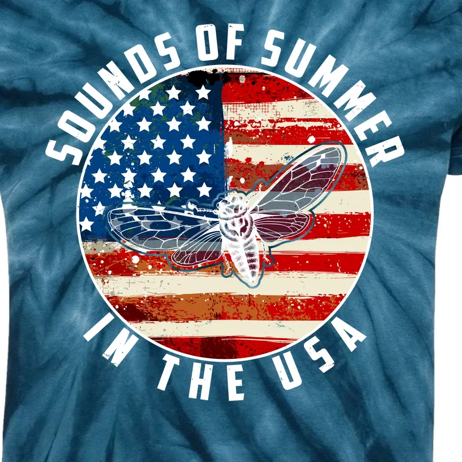 Cicadas Sounds Of Summer In The USA Flag Kids Tie-Dye T-Shirt