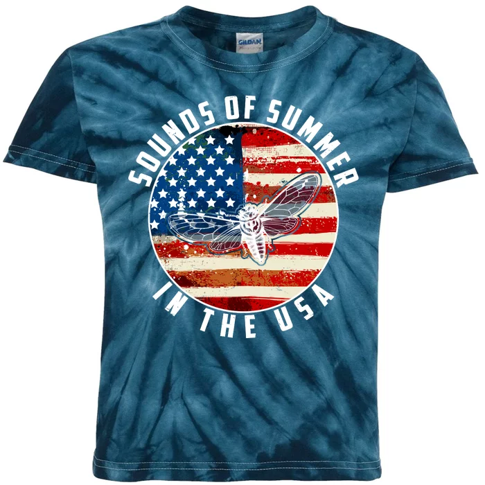 Cicadas Sounds Of Summer In The USA Flag Kids Tie-Dye T-Shirt