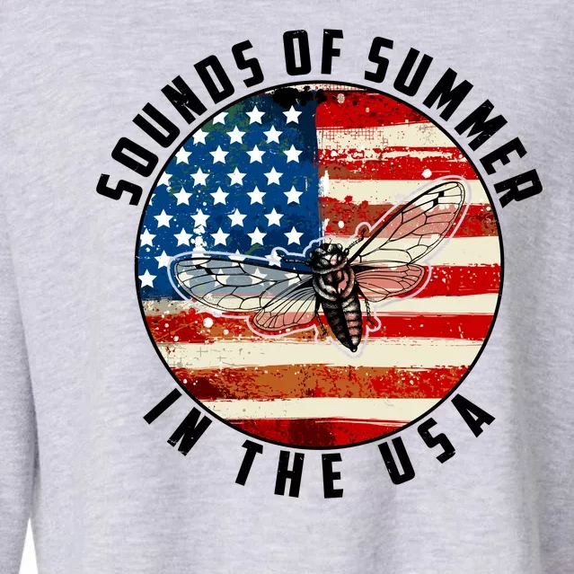 Cicadas Sounds Of Summer In The USA Flag Cropped Pullover Crew