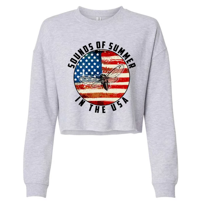 Cicadas Sounds Of Summer In The USA Flag Cropped Pullover Crew