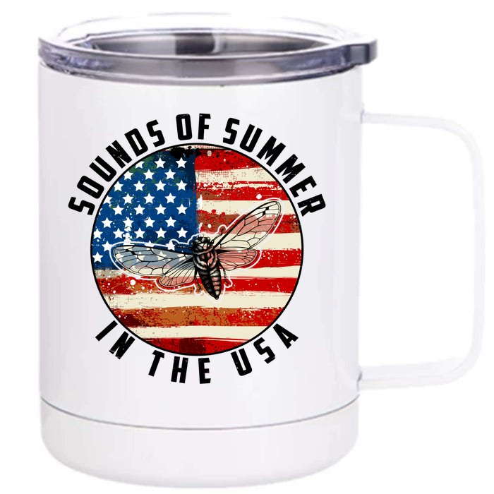 Cicadas Sounds Of Summer In The USA Flag Front & Back 12oz Stainless Steel Tumbler Cup