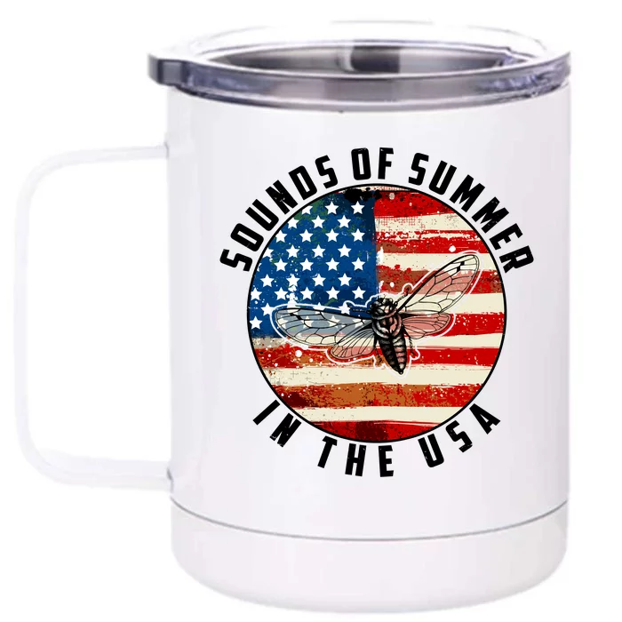 Cicadas Sounds Of Summer In The USA Flag Front & Back 12oz Stainless Steel Tumbler Cup