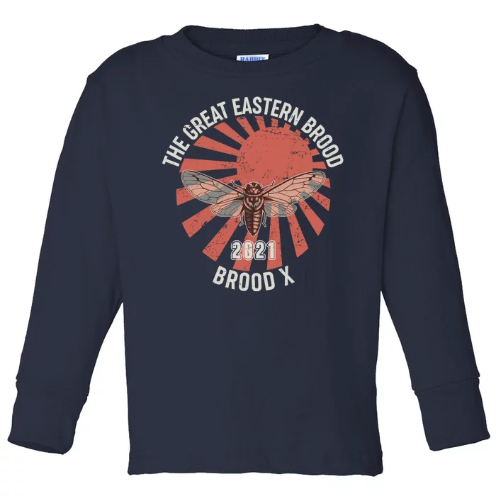 Cicadas The Great Eastern Brood X 2021 Vintage Japanese Sunburst Toddler Long Sleeve Shirt