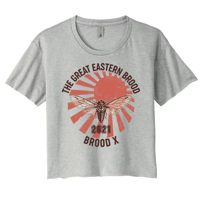 Cicadas The Great Eastern Brood X 2021 Vintage Japanese Sunburst Women's Crop Top Tee