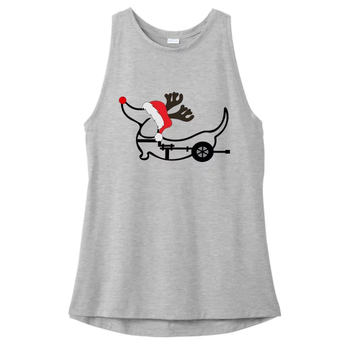 Christmas Ivdd Dachshund Reindeer Santa Hat In Wheelchair Gift Ladies Tri-Blend Wicking Tank