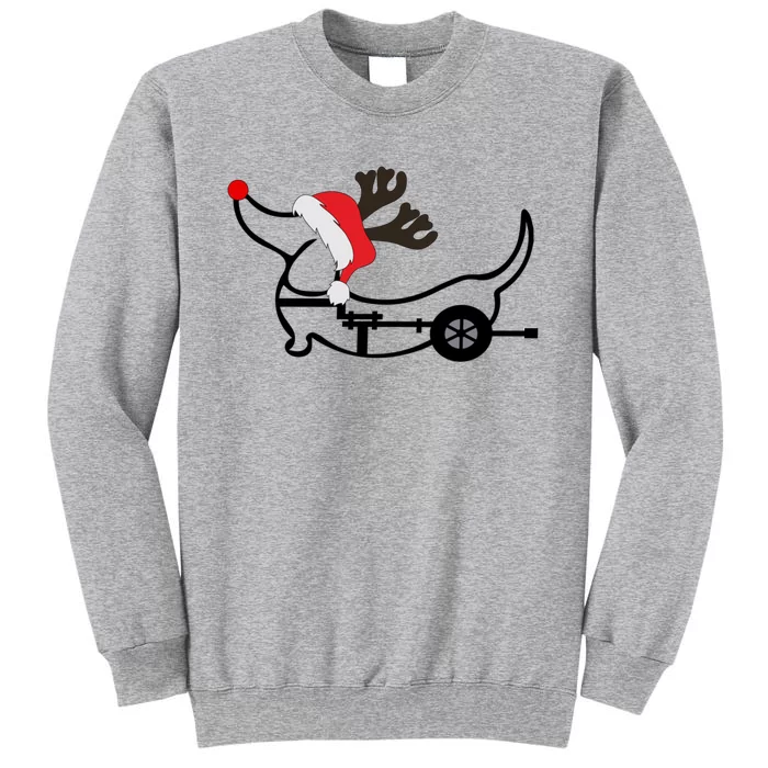 Christmas Ivdd Dachshund Reindeer Santa Hat In Wheelchair Gift Tall Sweatshirt