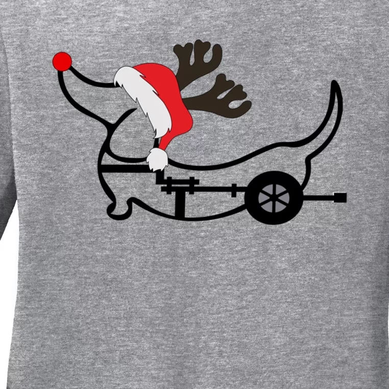 Christmas Ivdd Dachshund Reindeer Santa Hat In Wheelchair Gift Ladies Long Sleeve Shirt