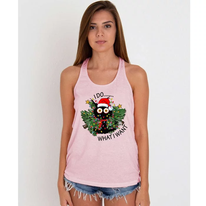 Cat I Do What I Want Christmas Tree Funny Cat Gift Women's Knotted Racerback Tank