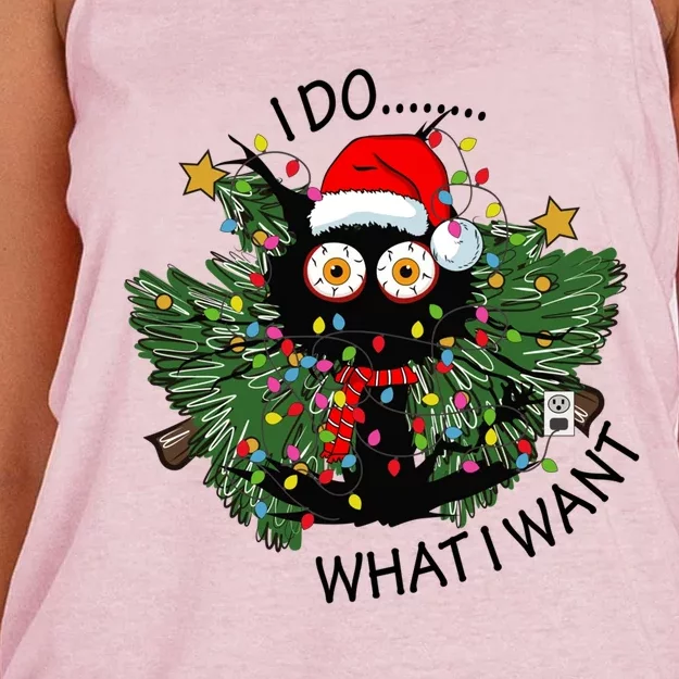 Cat I Do What I Want Christmas Tree Funny Cat Gift Women's Knotted Racerback Tank