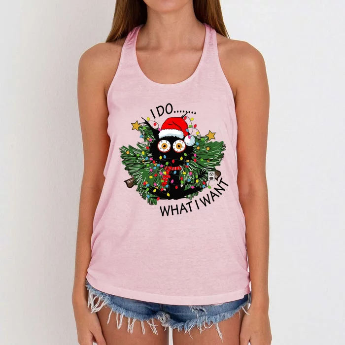 Cat I Do What I Want Christmas Tree Funny Cat Gift Women's Knotted Racerback Tank