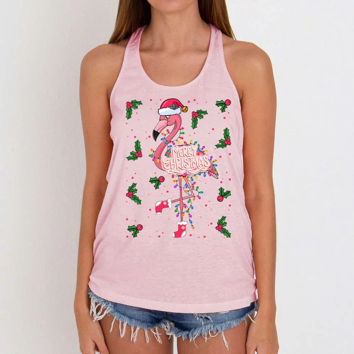 Christmas IM Dreaming Of A Pink Christmas Festive Flamingo Gift Women's Knotted Racerback Tank