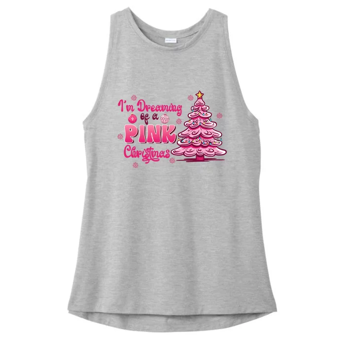 Christmas IM Dreaming Of A Pink Christmas Festive Trees Ladies Tri-Blend Wicking Tank