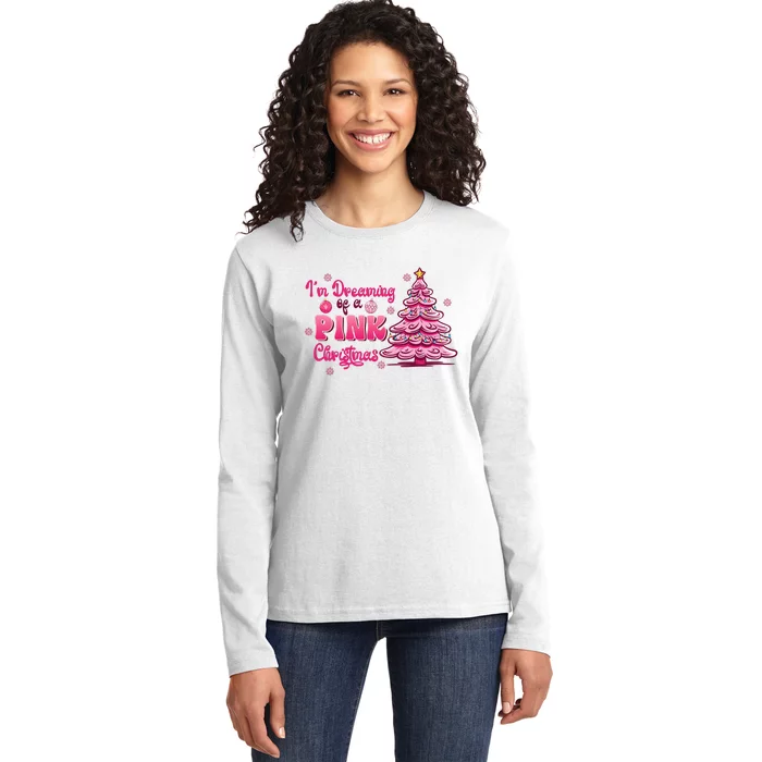 Christmas IM Dreaming Of A Pink Christmas Festive Trees Ladies Long Sleeve Shirt