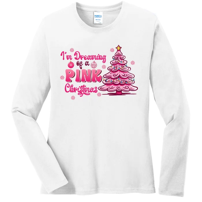 Christmas IM Dreaming Of A Pink Christmas Festive Trees Ladies Long Sleeve Shirt