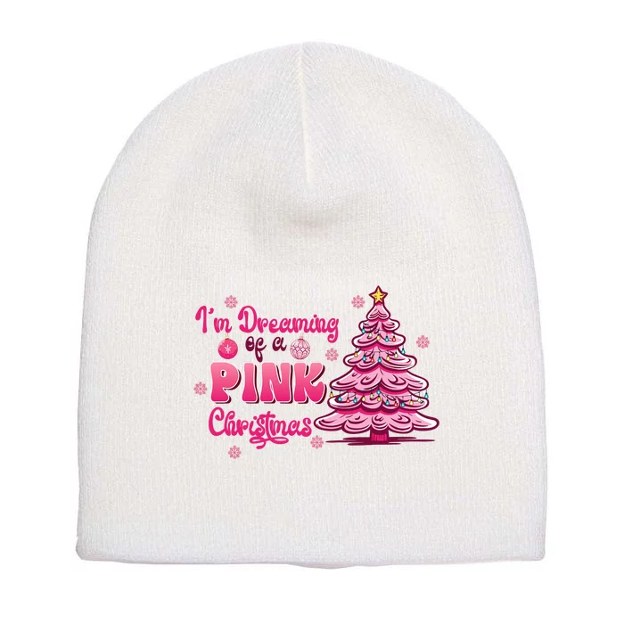 Christmas IM Dreaming Of A Pink Christmas Festive Trees Short Acrylic Beanie