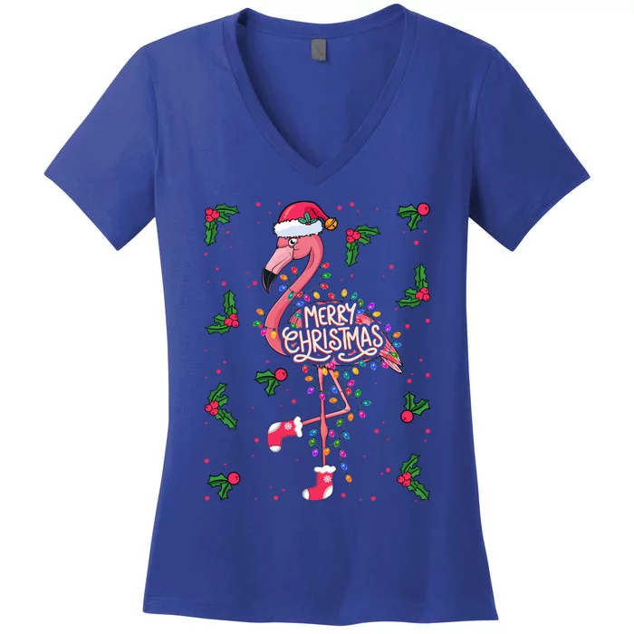 Christmas IM Dreaming Of A Pink Christmas Festive Flamingo Cool Gift Women's V-Neck T-Shirt