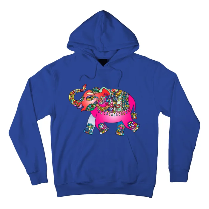 Colorful Indian Elephant Tribal Cute Gift Dala Art Cute Gift Yoga Namaste Gift Hoodie