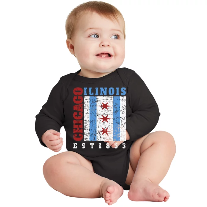 Chicago Illinois Est. 1833 Chicago Flag Souvenir Baby Long Sleeve Bodysuit