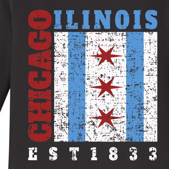 Chicago Illinois Est. 1833 Chicago Flag Souvenir Baby Long Sleeve Bodysuit