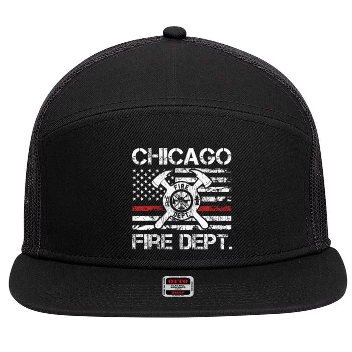 Chicago Illinois Fire Department Thin Red Line Fireman 7 Panel Mesh Trucker Snapback Hat