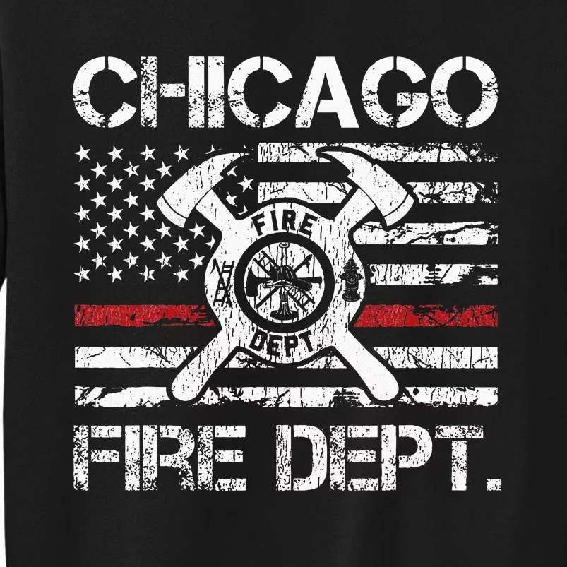 Chicago Illinois Fire Department Thin Red Line Fireman Tall Sweatshirt