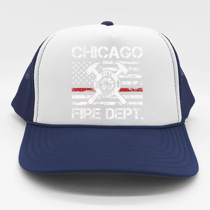 Chicago Illinois Fire Department Thin Red Line Fireman Trucker Hat