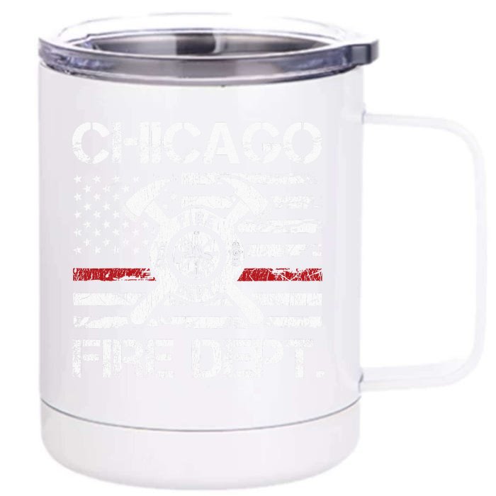 Chicago Illinois Fire Department Thin Red Line Fireman Front & Back 12oz Stainless Steel Tumbler Cup