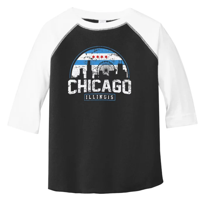 Chicago Illinois Flag Vintage Skyline Toddler Fine Jersey T-Shirt